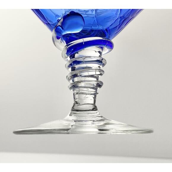 1990s Rossi Glass-Niagara Crackle Blue Pedestal Footed Ruffled Compote 6 7/8” - Picture 4 of 7